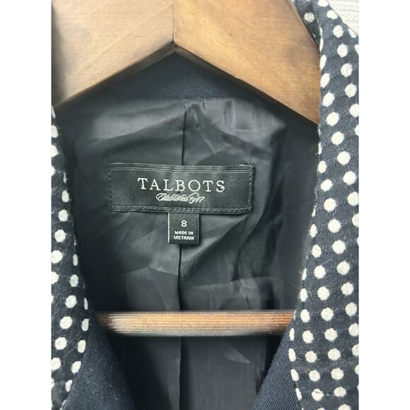 Talbots Navy-Blue Polka Dot Textured Blazer Preppy Career Jacket Womens 8 - Picture 2 of 5